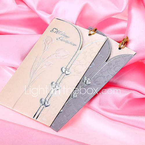 Embossed Common Callalily Pattern WrapPocket Wedding Invitation with Tassels   Set of 50 (More Colors)