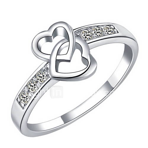 Fashionable Sliver Clear With Cubic Zirconia Heart Cut Womens Ring(1 Pc)