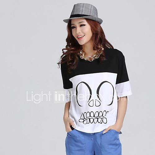 Womens O Collar Printing Cartoon Joint Short Sleeve Audel Loose Tees