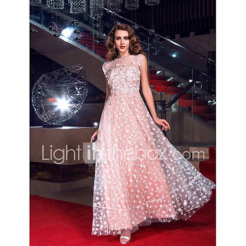 A line Jewel Floor length Tulle Evening Dress inspired by Cate Blanchett at the 86th Oscar