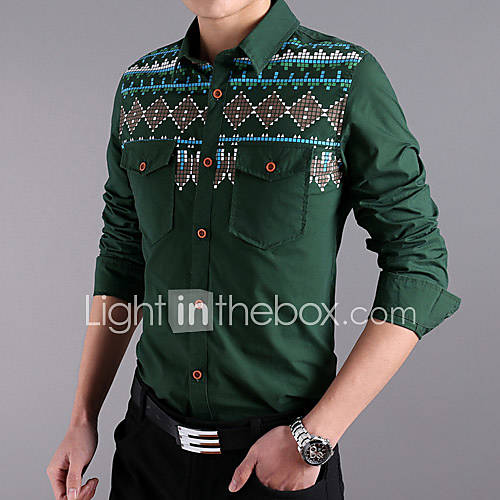 ARW Mens Long Sleeve Leisure Floral Print Green Shirt