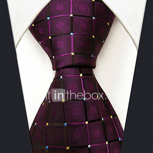 Mens Casual Purple Silk Check Pattern Necktie