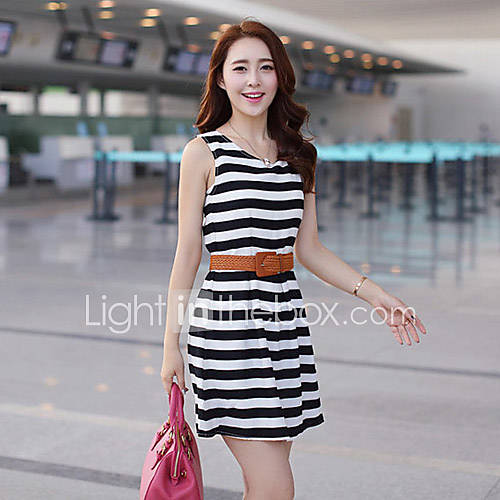 Ddayup Womens Stripe Chiffon Bodycon Sleeveless Dress