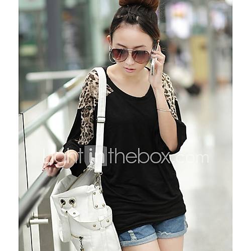 WomenS Loose Code   Fashion Yellow Leopard Sleeve Splicing T Shirt Shirt