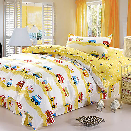 Duvet Cover,3 Piece Cotton Cartoon Cars