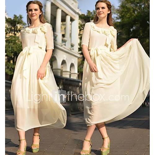 Womens Retro Flounced Chiffon Dress