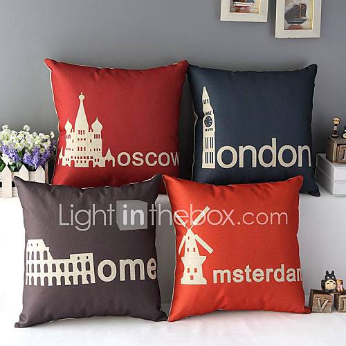 Set of 4 Minimalist Famous Scenic Spots Decorative Pillow Covers