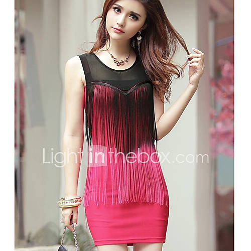 QianyuCasual Mesh Slim Over Hip Dress(Red)