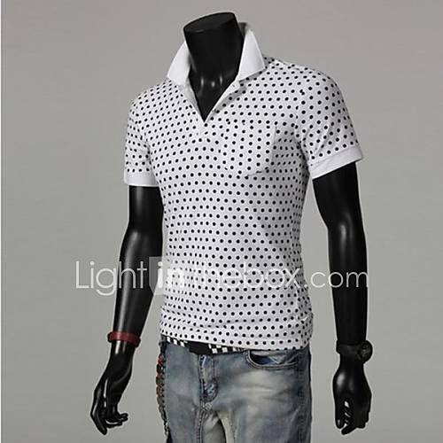 Mens Summer Lapel Slim Casual Short Sleeve Polka Dots Polo T shirts(Except Acc)