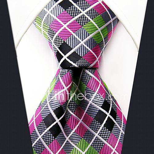 Mens Casual Colorful Check Pattern Silk Necktie
