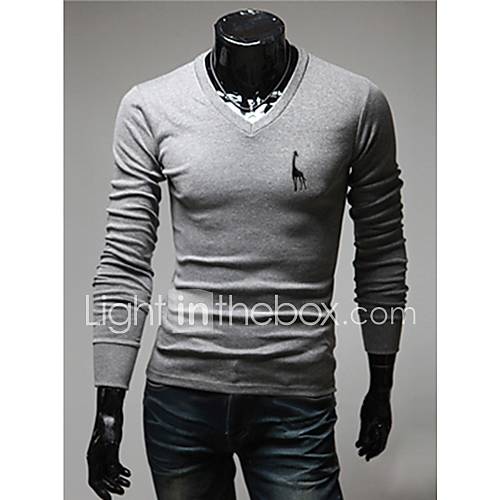 Midoo V  Neck Long Sleeve T Shirt(Light Gray)