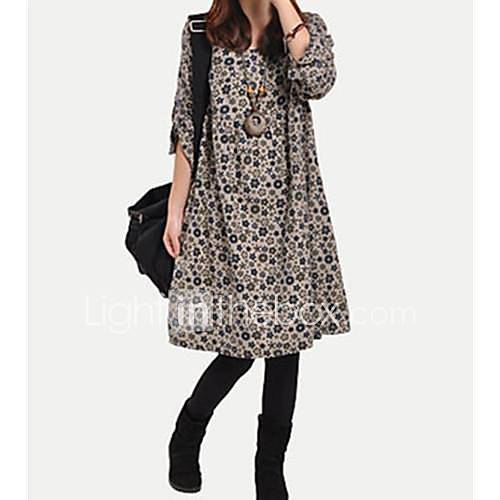 Maternity Round Collar Floral A line Casual Knee length Dress