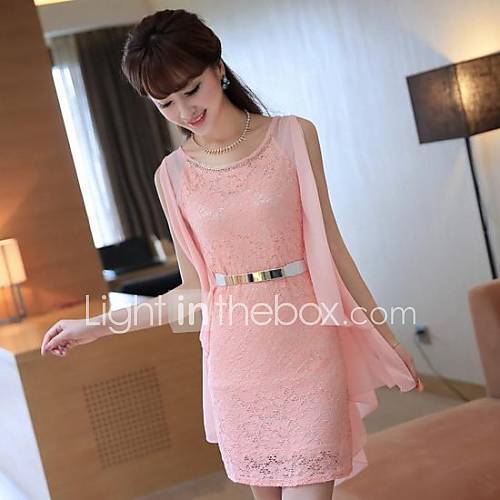 Womens Round False Two Piece Bud Silk Joining Together Dress