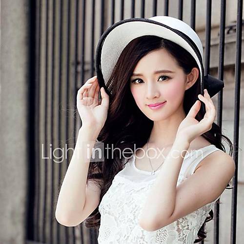 Beautiful Paper Rattan Straw Ladies Outdoor/Casual/Beach Hats With Black And White Bowknot(More Color)