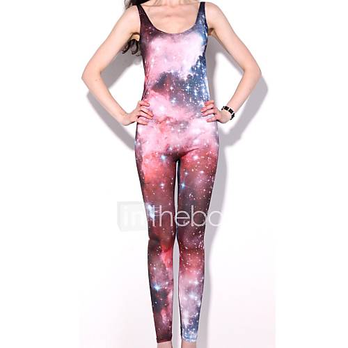 Elonbo Womens Brilliant Starry Sky Style Digital Painting High Waisted Stretchy Slim Jumpsuit Bodysuit