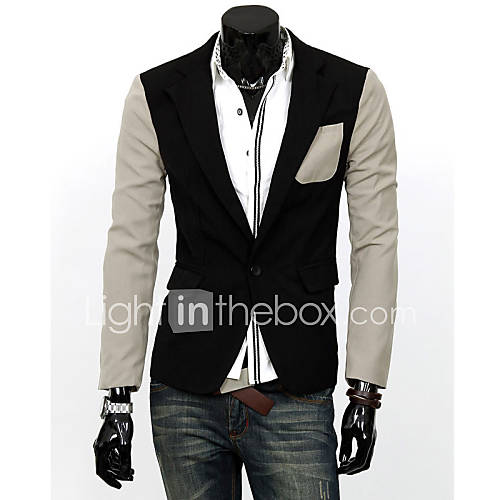 Cocollei mens stitching color pocket wild causal suit (black)