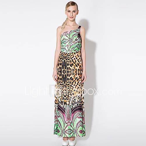 OSA Hot Sell Women Bohemian Totem Print Slim V neck Sexy Beach Leopard Long Dress
