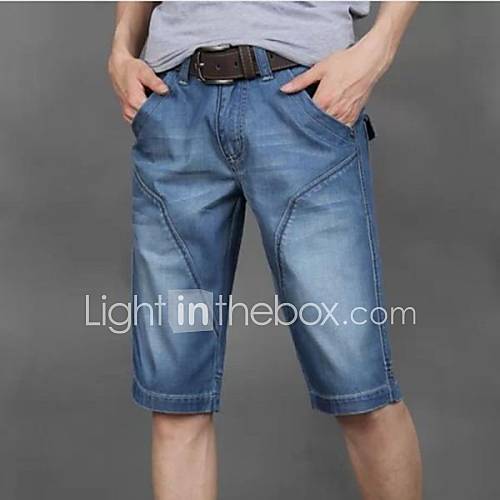 Mens Summer Casual Mid Length Jeans Denim Shorts(Belt Not Included)