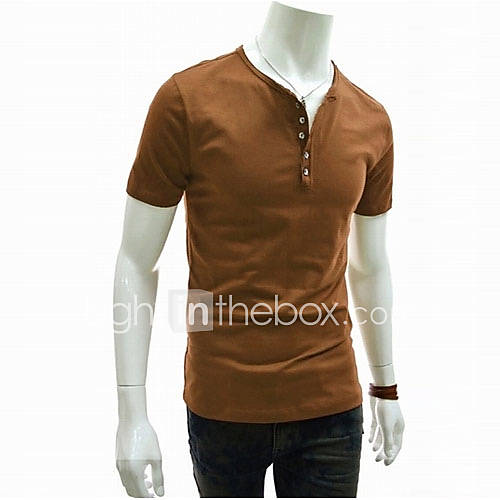 ZHELIN Mens Solid Color Bodycon Delicacy Buckle Brown 100% Cotton T Shirt