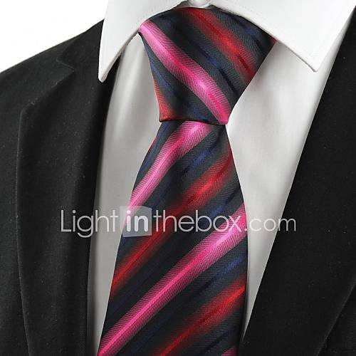 Tie Striped Red Pink Black Mens Tie Necktie Wedding Party Holiday Groom Gift