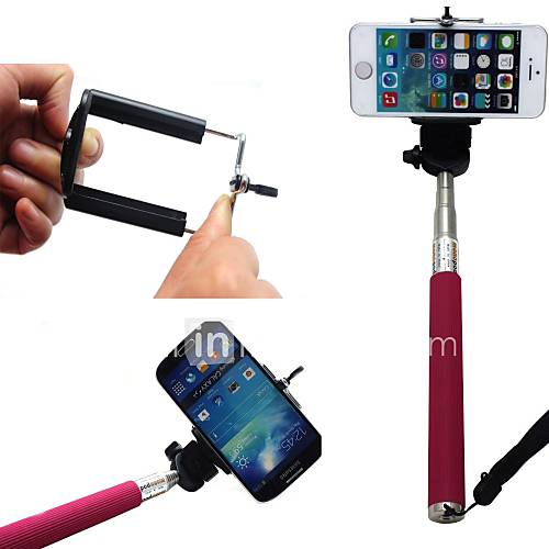 Extendable Selfie Handheld Stick Monopod Pod for iPhone, Samsung ,camera with 1/4 inch Screw Hole (Pink)