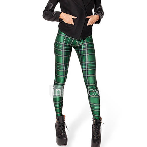 XingKong Womens Green Check Cute Elastic Leggings (Pattern Random)