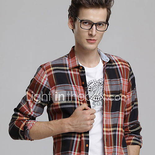 MSUIT Fashion MenS Grid Long Sleeve Shirt Z9130