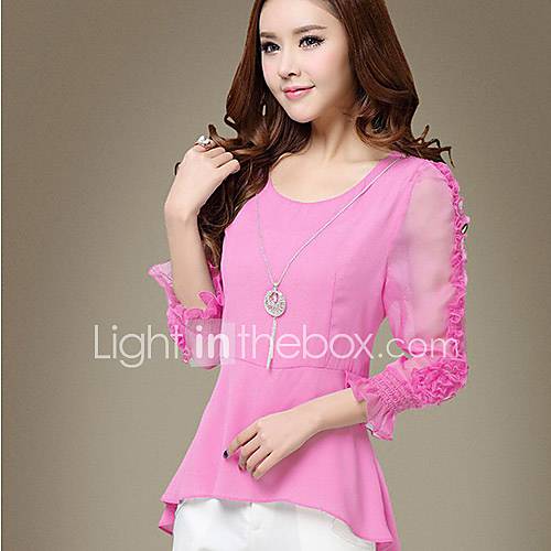 Lanliersi Chiffon Long Sleeve Sexy Fashion Bottoming Shirt (Fuchsia)