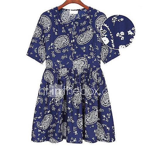 Womens Vintage Printing Chiffon Dress