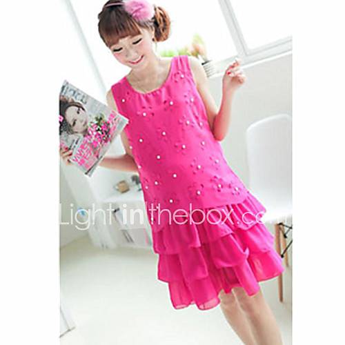 Maternity Flower Beads Candy Color Layered Ruffled Knee length Dress