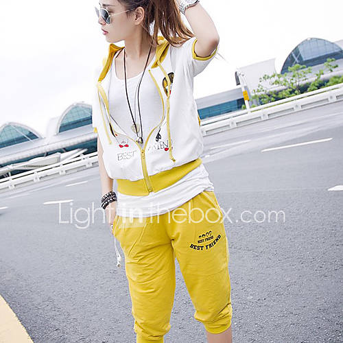 BeiYan Womens Fashion Cartoon Print Hoodie Sport Suit (Screen Color)
