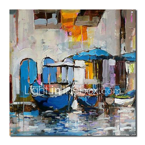 Hand Painted Oil Painting Landscape Knife Painted Venice Boat with Stretched Frame