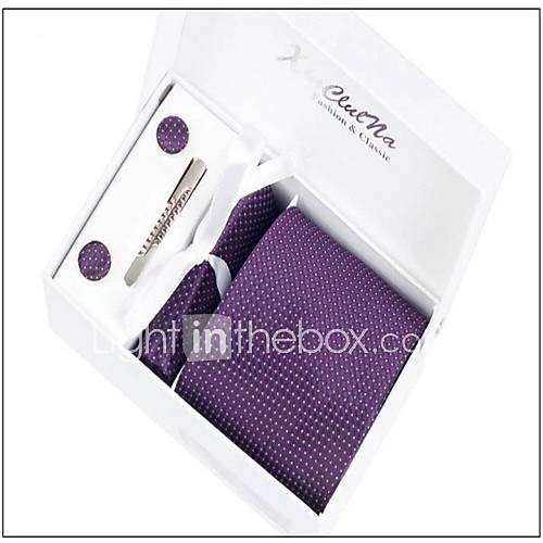 Mens Fashionable Purple White Dots Polyester Ties Set (breatpin random)