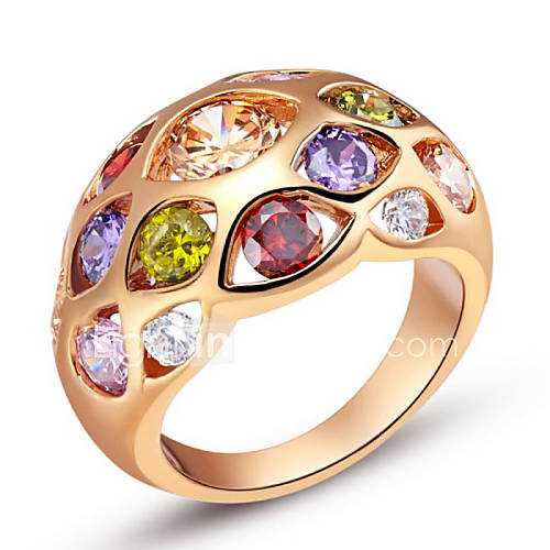 Fashionable Sliver Multicolor With Cubic Zirconia Hollow Round Womens Ring(1 Pc)