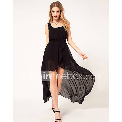 Womens Elegant Chiffon Irregular Midi Dress