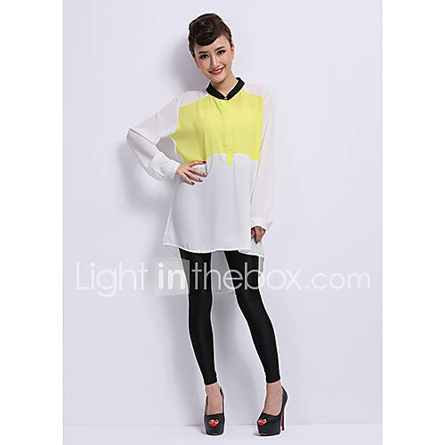 JRY Womens Simple Round Neck Contrast Color Chiffon Blouse