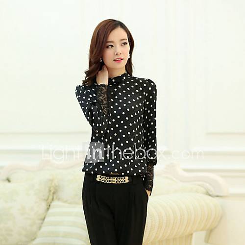 JFS Korea Sytle Womens Vintage Dots Chiffon Long Sleeve Shirt