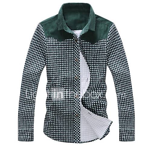 Mens Fashion Cotton Grid Stitching Shirt