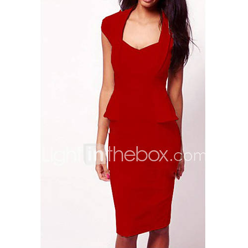 Yyys Casual High Waist Ruffle Short Sleeve Dress(Red)