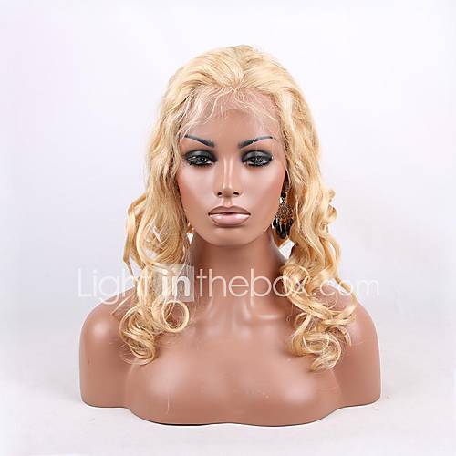 Full Swiss Lace 20 Inch Blonde French Curly Indian Remy Human Hair Wig