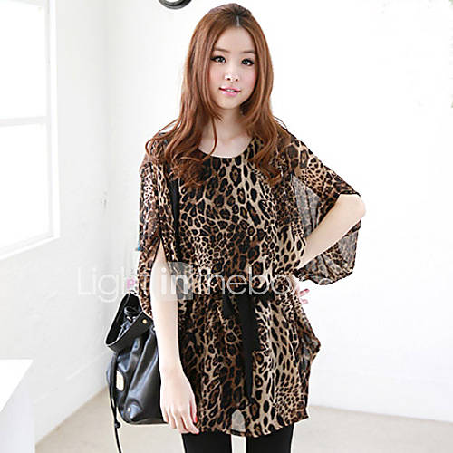 Shinubi Casual Leopard Chiffon Loose Fit Dress(Leopard)