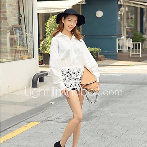 JFS Korea Sytle Womens Lace Block Cotton Bat Wing Sleveve Shirt