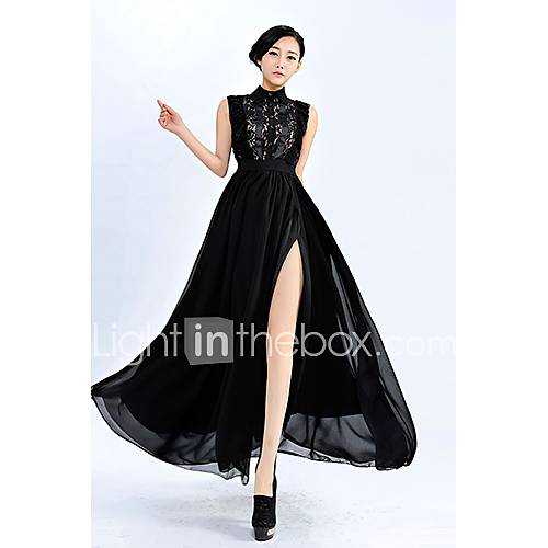 Swd Womens Side Split Waisted Sexy Dress (Black)