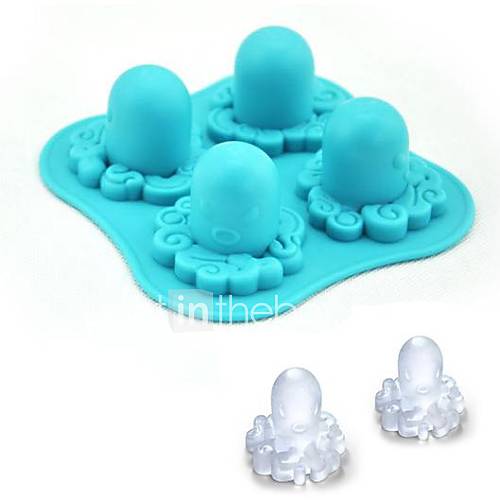 4 Holes Octopus Shape Icy Cube Tray, Silicone Material, Random Color