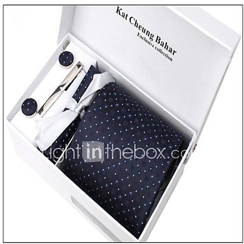 Mens Fashionable Navy Blue Checked Polyester Ties Set(breatpin random)