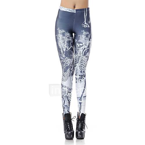 Elonbo Black X ray Skeleton Bone Style Digital Painting Tight Women Leggings