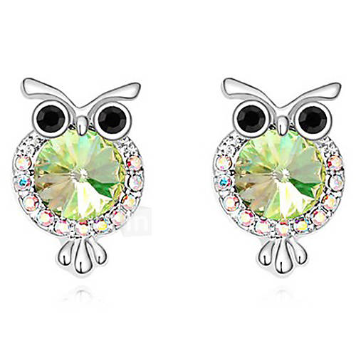 Xingzi Womens Charming Green Owl Pattern Made With Swarovski Elements Crystal Stud Earrings