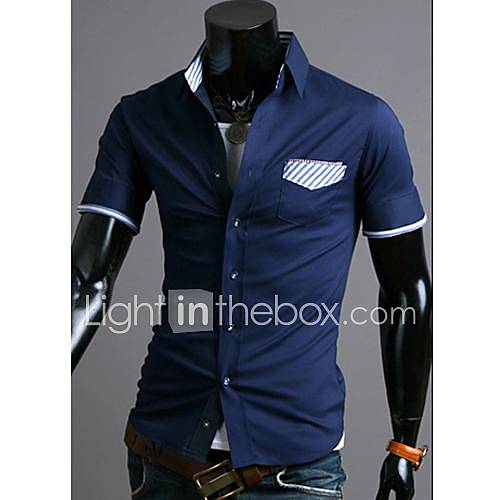 Mens Pocket Contrast Color Casual Short Sleeve Shirt