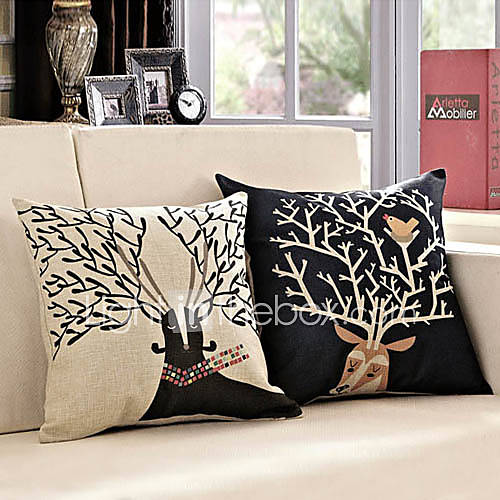 Set of 2 Cute Cartoon Caribou Pattern Decorative Pillow Covers