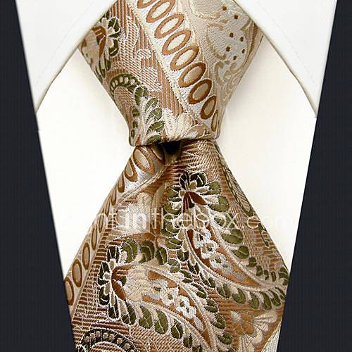 Mens Casual Beige Silk Floral Print Necktie